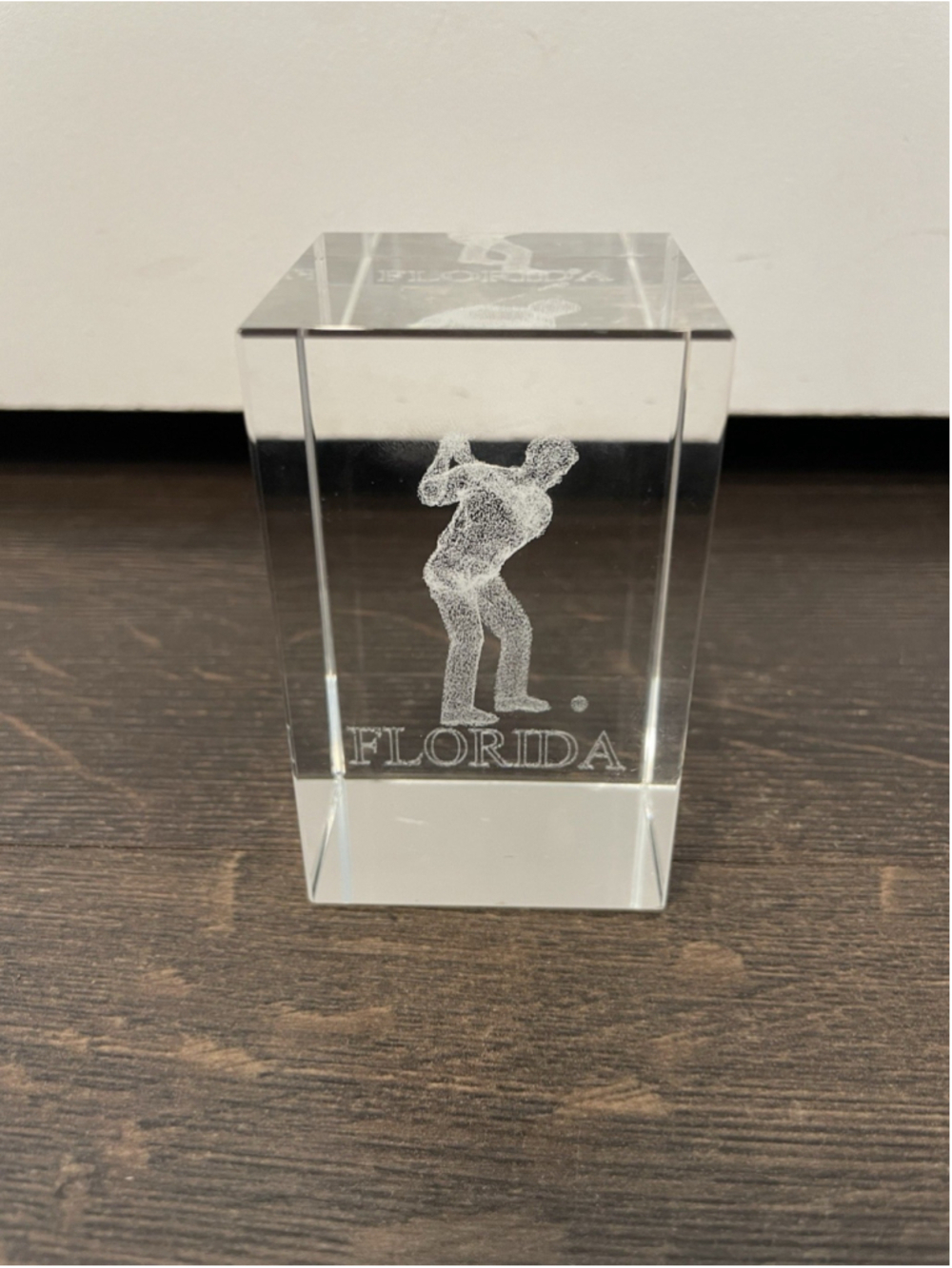 3D Laser Etched Crystal Cube Golfer Florida Paperweight 3” Golf Office
